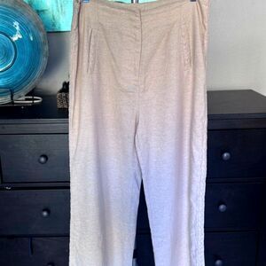 Jason Wu Pants Women 8 Tan Linen Blend High Rise Wide Leg Ankle Crop Braid Trim